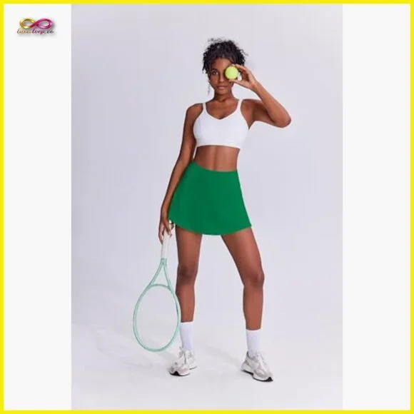 Pleated Athletic Skort with Built-in Shorts High Waist Lightweight Workout - Picture 3 of 7